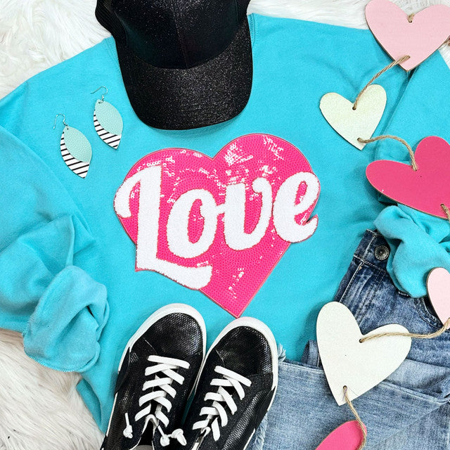 PINK Heart Sequin Patch Sweatshirt