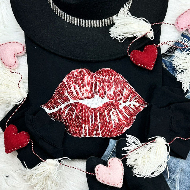 RED LIPS Sequin Patch Sweatshirt